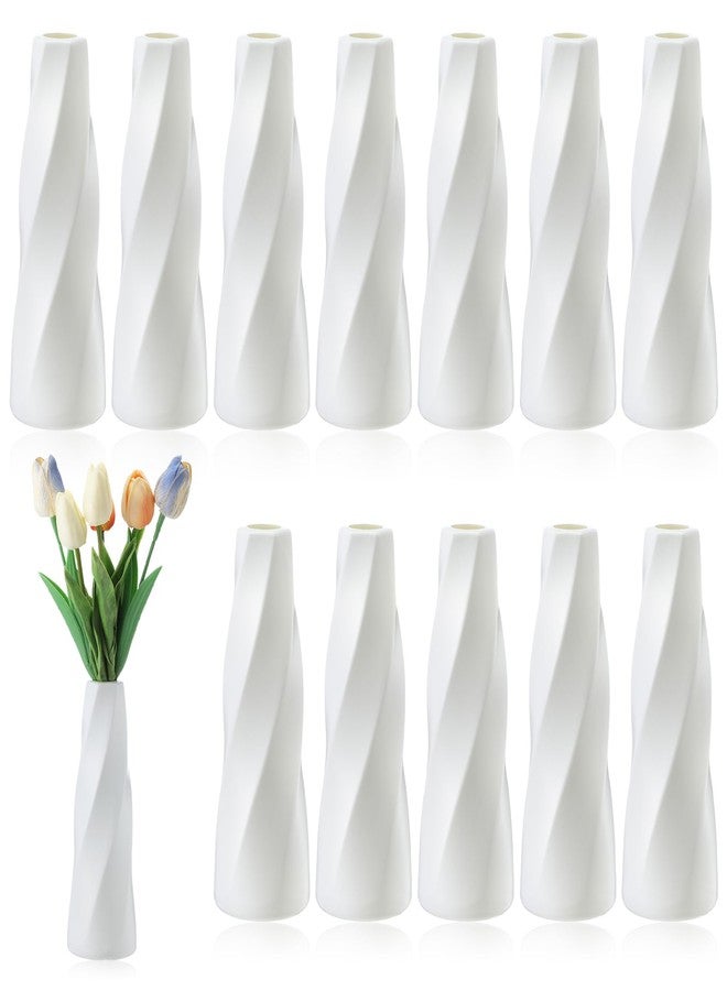 JOUTYFOR 12 Pack Composite Plastic Flower Vases Bulk White Small Tall Conic Floral Vases for Centerpieces Unbreakable Bud for Wedding Party Living Room Decor - Image 1